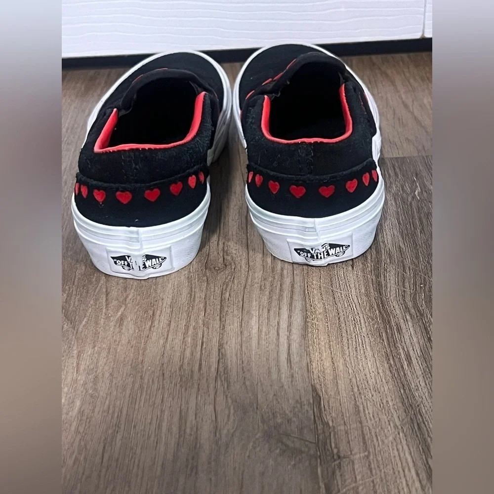 Vans Slip-On Sneakers with Red Heart Accents